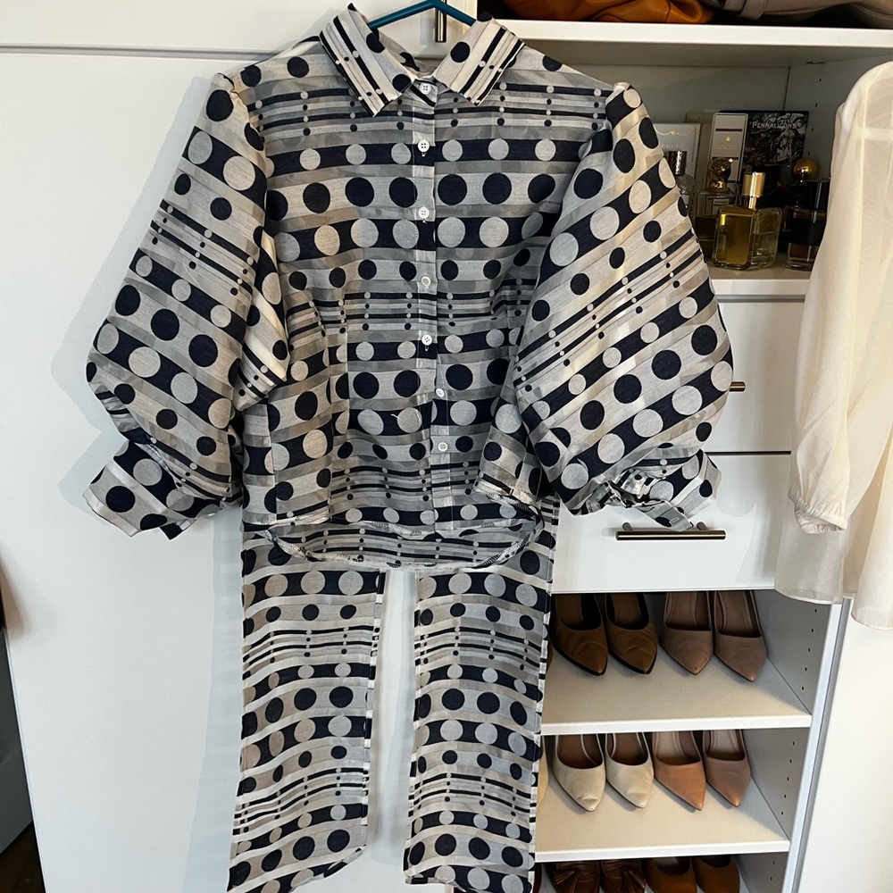 Blue and Silver Polka Dot Blouse